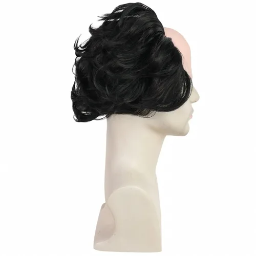 Vista 6 de IMEYLE Peluca corta y rizada negra para hombre, peluca calva loca con pelo en los lados, para niños, anciano, divertida peluca para adultos, peluca