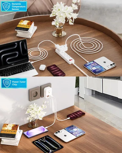 Vista 7 de Adaptador de enchufe de viaje europeo USB C, EE.UU. a la UE multipuerto PD Blanco nube