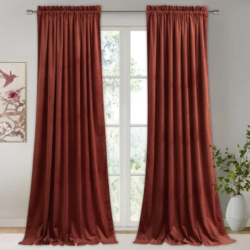 Vista 17 de StangH Cortinas de terciopelo rojo de 42 x 84 pulgadas de lujo, con aislamiento térmico, divisores de habitación, decoración navideña del hogar