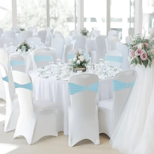 Vista 5 de WJWHQ 100 piezas de cintas elásticas de elastano con lazos para sillas, bandas de cubierta de silla con hebilla deslizante para eventos de boda