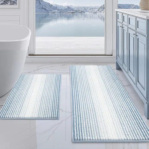 Vista 112 de BSICPRO Tapetes de baño de felpilla, 20 x 32 pulgadas, antideslizantes, absorbentes, suaves, peludos, para baño, lavables a máquina (salvia)