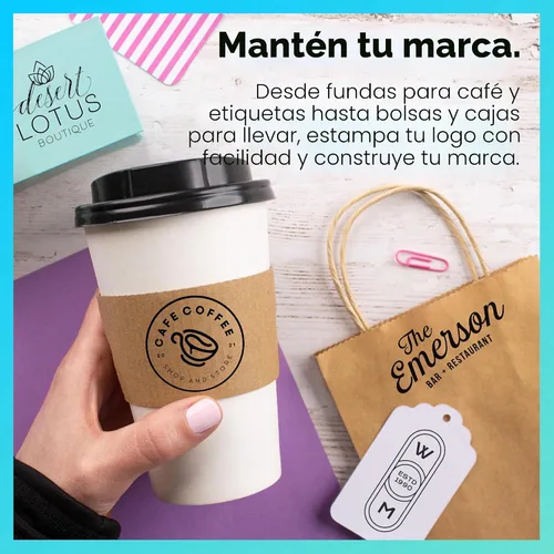 Vista 2 de ExcelMark Sello de logotipo personalizado, sello de goma de madera personalizado, carga tu propia imagen (1 x 1 pulgadas)