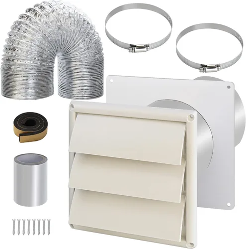 Vista 8 de Kit de ventilación de secadora a través de la pared con manguera/conducto conector/placa de pared, kit de conector de manguera de ventilación