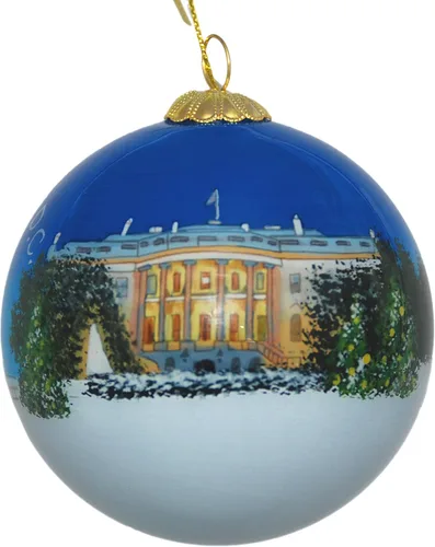 Vista 6 de Ornamento de Navidad de cristal pintado a mano - Washington D. C. - Jefferson Memorial con flores de cerezo