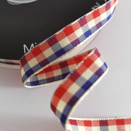 Vista 6 de Cinta a cuadros de guinga – 25 yardas, rojo y azul (3/8 pulgadas) para decoración de Navidad y embalaje de regalo