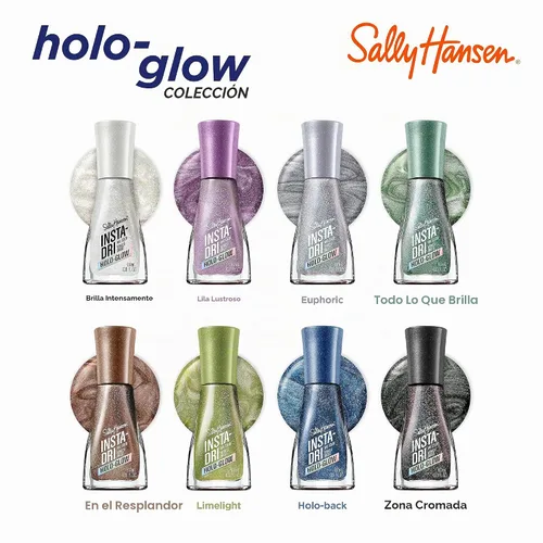 Vista 9 de Sally Hansen Insta-Dri Holo-Glow Esmalte de uñas Secado rápido, larga duración, brillo sin rayas Semi-opaco y brillante 104 All That Shimmers