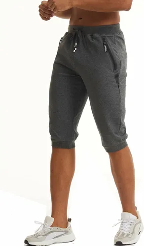 Vista 3 de MAGCOMSEN Pantalones capri deportivos 34 para hombre con bolsillos con cremallera, longitud a la rodilla, pantalones cortos de entrenamiento