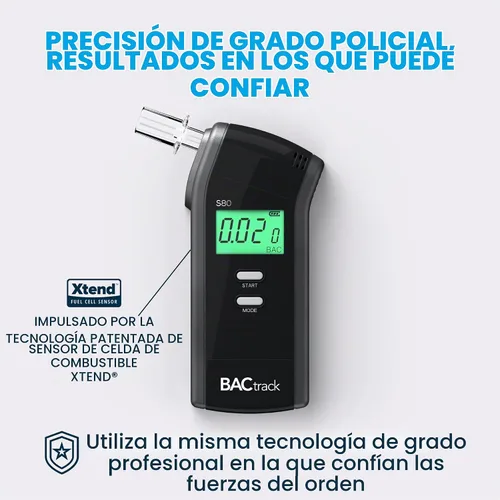 Vista 2 de Alcoholímetro profesional BACtrack S80 y 20 boquillas de alcoholímetro