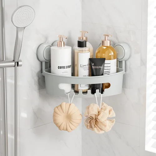 Vista 9 de TAILI Organizador de ducha de esquina con ventosas, organizador de pared montado, estante de plástico para baños pequeños, cocina, cesta de estante