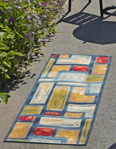 Vista 10 de Unique Loom - Alfombra colección de círculos abstractos, de transición para interiores y exteriores, beige, Polipropileno, rojo (Multi/red)
