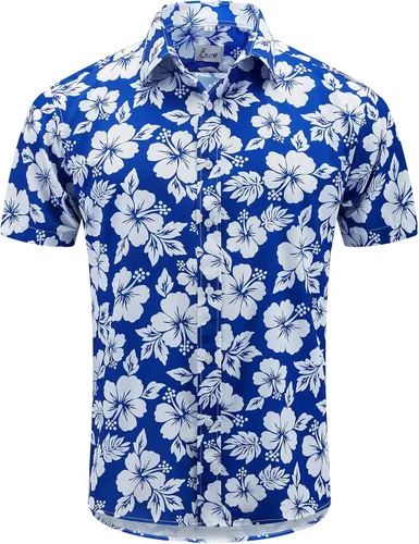 Vista 2 de EUOW - Camisas hawaianas para hombre de manga corta con botones, estampadas para la playa y el verano