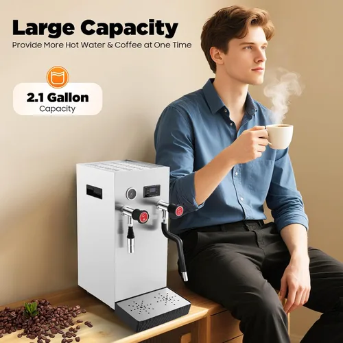 Vista 5 de Espumador de leche multiusos comercial 8L Máquina de espuma de agua hirviendo de vapor completamente automática, pantalla LCD para café expreso