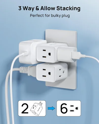 Vista 3 de TROND Adaptador de salida de 2 clavijas a 3 clavijas, extensor de salida de pared de múltiples enchufes, divisor de enchufe de 3 vías, expansor
