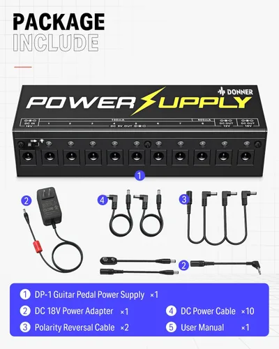 Vista 7 de Donner DP-1 Pedal de Guitarra Fuente De Alimentación 10 aislado DC salida 9 V/12 V/18 V para Pedal de efectos.