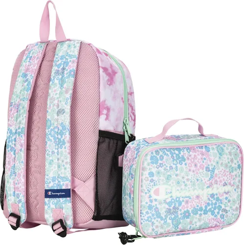 Vista 4 de Champion Combo de mochila y almuerzo para jóvenes, Caramelo rosaAzul Aruba