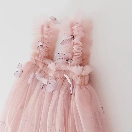 Vista 4 de Miipat Vestido de tul sin mangas para niñas pequeñas, vestido de tutú de mariposa floral para niñas pequeñas, vestidos de princesa para fiesta