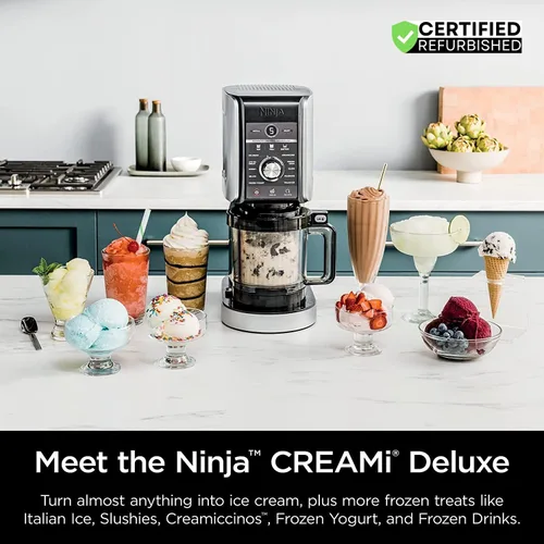 Vista 7 de Ninja NC501 CREAMi Deluxe 11 en 1 XL - Máquina para hacer helados, color plateado (renovado) con Deco Essentials, paquete de 6 pintas y tapas