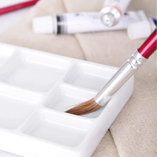 Vista 3 de VanEnjoy Paleta de pintura de artista de cerámica cuadrada blanca,Paleta de acuarela de porcelana,Bandeja de mezcla de cerámica para pintura