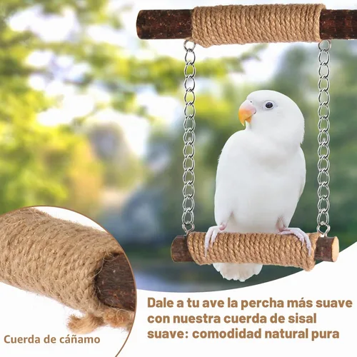 Vista 6 de Perchas para pájaros de 7 piezas para jaula, soporte de madera para loros con tenedor, plataforma colgante de múltiples ramas, columpio para hamaca