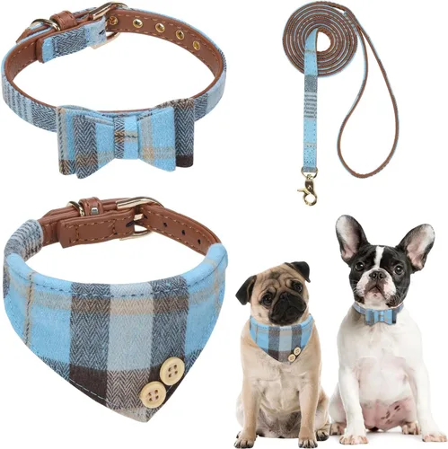 Vista 11 de BINGPET Juego de collar y correa para cachorro con pajarita, pañuelo a Beige