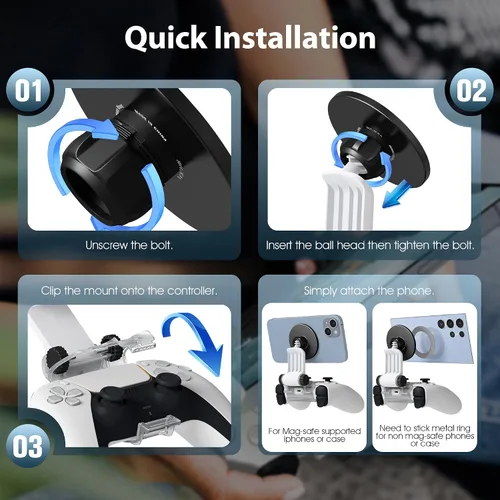 Vista 7 de Clip de montaje de teléfono para controlador magnético compatible con controlador PS5 Dualsense, accesorios de soporte ajustable Mag-Safe