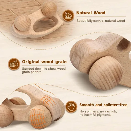 Vista 2 de TOY Life Juego de juguetes de madera con 2 autos de madera para bebés, 8 rompecabezas de madera de animales para niños pequeños