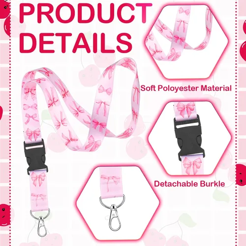 Vista 3 de Fainne 10 piezas de cordones rosa con moño, cordones lindos en masa para llaves, insignias de identificación, estudiantes, niños, niñas, colgantes