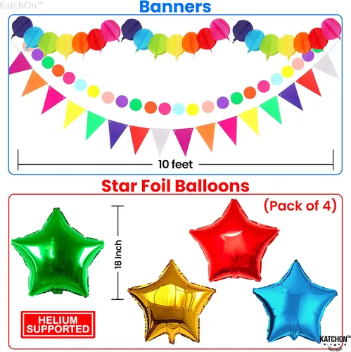 Vista 3 de KatchOn, Juego de decoraciones del Cinco de Mayo, paquete de 37, abanicos de papel para fiestas, decoraciones de fiesta Bandera mexicana, pompones