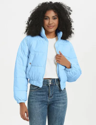 Vista 3 de Winter Jackets for Women Winter Long Sleeve Zip Short Women Crop Puffer Jacket Warm Spliced Jackets Cropped