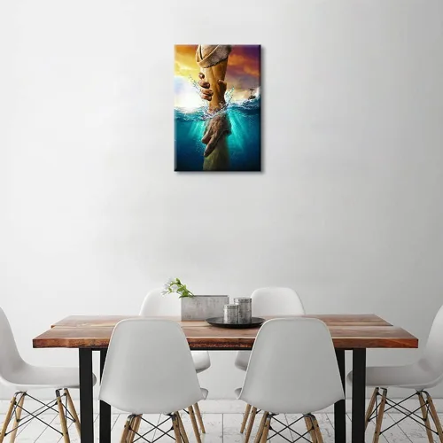 Vista 5 de Lienzo decorativo con texto en inglés «The Hand Of Gods» (La mano de Dios), arte de pared grande con diseño de Jesús, arte de pared grande envuelto