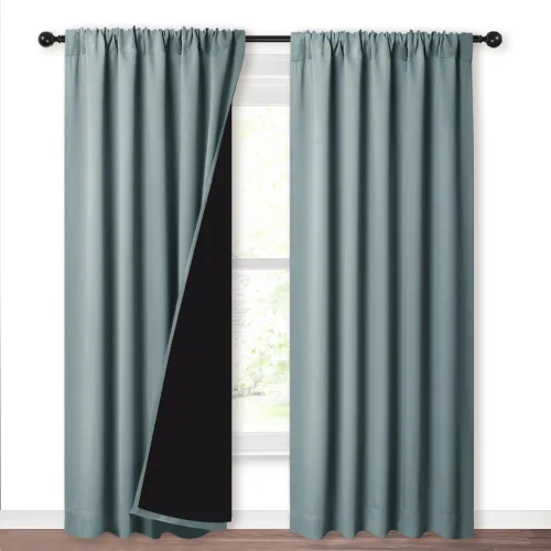 Vista 62 de NICETOWN Biscotti Beige 100% Cortinas opacas de 45" de largo para cocina, bolsillo con varilla para sótano completamente opaco, cortinas térmicas