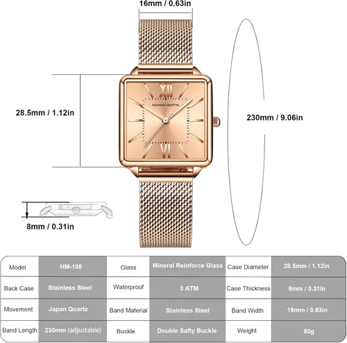 Vista 3 de Reloj de pulsera vintage para mujer, estilo cuadrado, estilo vintage, para mujer