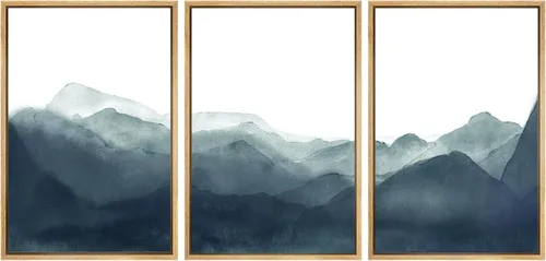 Vista 123 de SIGNWIN Lienzo enmarcado para pared, juego de arte tranquilo con reflejo de lago, acuarela, montaña y agua, ilustraciones modernas, arte abstracto