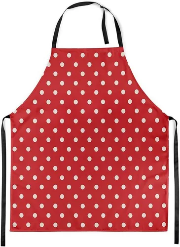 Vista 26 de jejeloiu Delantal de lunares rojos y blancos para mujeres y hombres, de 26 x 31 pulgadas, diseño retro de lunares