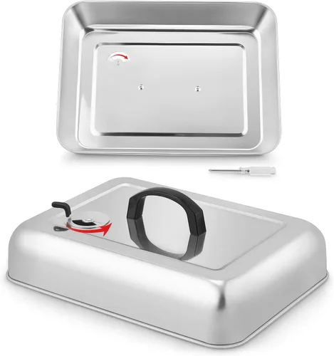 Vista 8 de HaSteeL Cubierta rectangular para untar queso, de acero inoxidable, tapa de tapa de vapor para queso, accesorios resistentes para parrilla