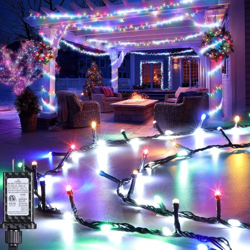 Vista 8 de Jyoiat - Luces de Navidad de 30 pies - 240 LEDs, luces de tira multicolor con flujo de agua con 8 modos básicos + 6 modos de flujo, luces