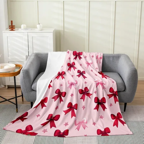 Vista 28 de Erosebridal Manta de franela con nudo de lazo para niñas, 40 x 50 pulgadas, diseño de rayas de diamante, para sofá cama y cama de vellón para niños