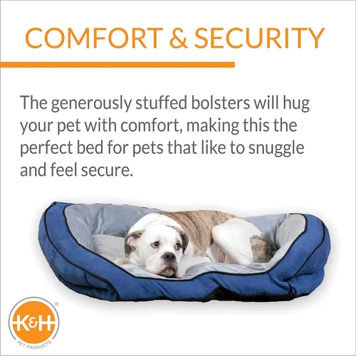 Vista 3 de K&H Pet Products Sofá cama para mascotas grande azul/gris, 28 x 40 pulgadas