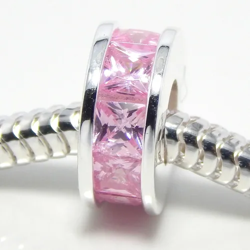Vista 2 de Plata de ley 925Rosa Circonio Cúbico distanciador Encanto Bead