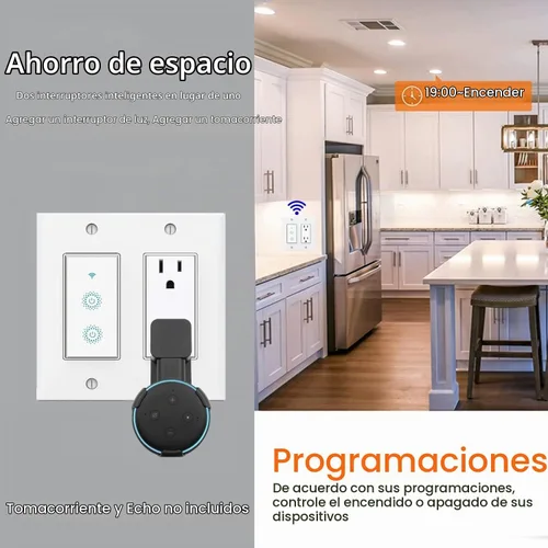 Vista 4 de Nexete Smart Wi-Fi - Interruptor de doble luz, interruptor de un solo polo 2 en 1 compatible con Alexa Google Home, control de voz, función