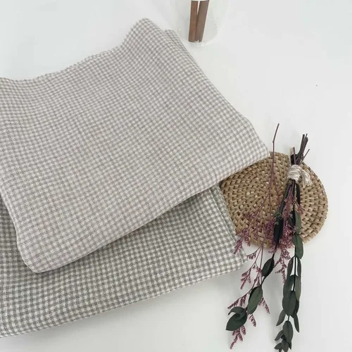 Vista 3 de Tela de lino Seersucker Gingham Check 7328 7329 Beige