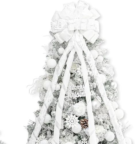 Vista 21 de Hismir Lazo grande de 53 x 13 pulgadas con serpentina de purpurina, lazos decorativos para árbol de Navidad, corona, puerta, festival, decoración