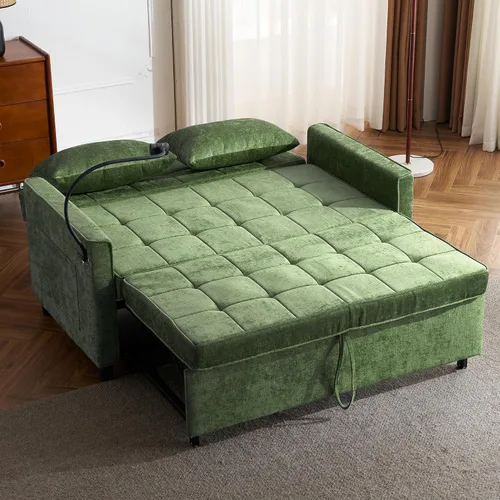 Vista 2 de Harper & Bright Designs Sofá cama convertible moderno de 56.9 pulgadas, sofá biplaza con bolsillos laterales, dos puertos USB, soporte para teléfono
