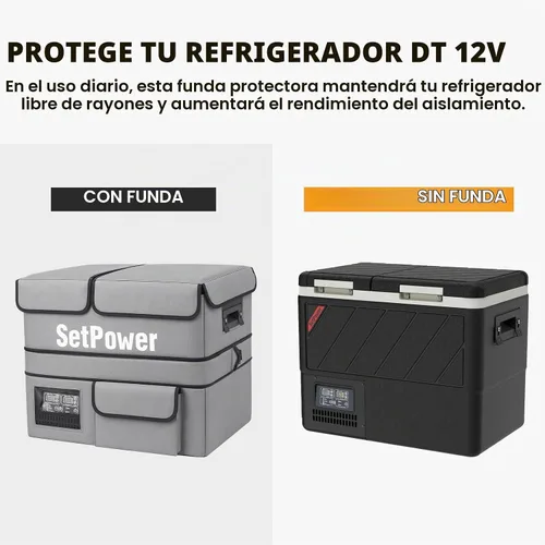 Vista 3 de Setpower DT45 - Refrigerador eléctrico para automóvil con cubierta, congelador portátil de doble zona de 45 litros, refrigerador portátil