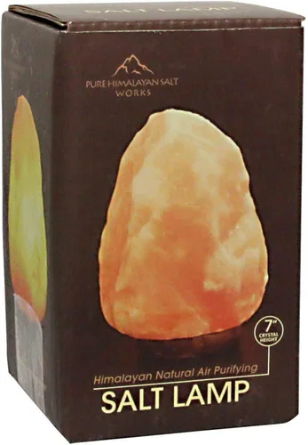 Vista 2 de Pure Himalayan Salt Works Lámpara de sal del Himalaya 100% natural, lámpara de sal de cristal rosa con base de madera, incluye bombilla de 15 W