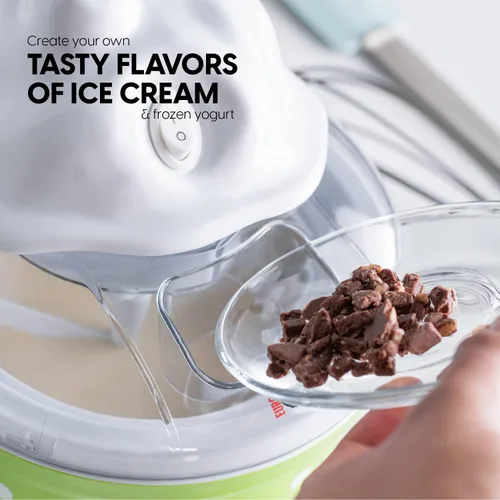 Vista 4 de Euro Cuisine Máquina para hacer helados, sorbetes y yogur congelado, máquina casera para hacer helados para niños con 4 vasos de vidrio, tazón