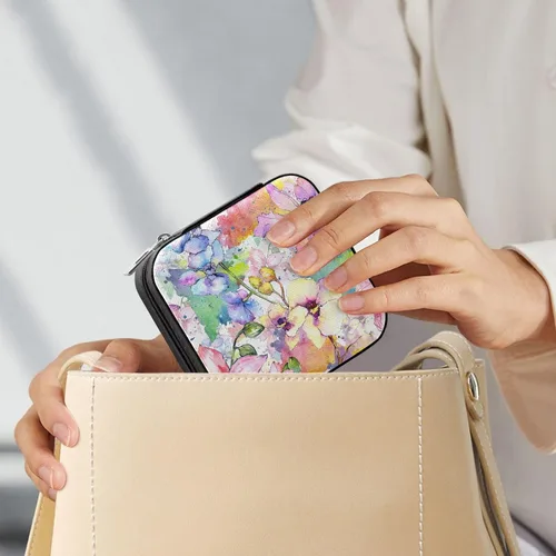 Vista 5 de MEAMOTAN Joyero pequeño, diseño de flores de acuarela, mini joyero de viaje, organizador de joyas portátil, soporte de almacenamiento para anillos
