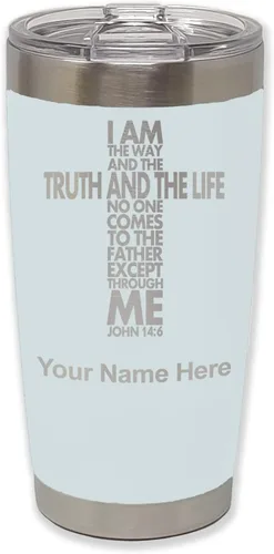 Vista 10 de LaserGram Vaso aislado al vacío de 20 onzas, versículo de la Biblia John 14-6, grabado personalizado incluido (negro) Engraved Gift for Christian