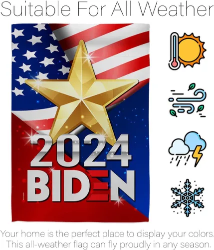 Vista 6 de Biden Harris bandera de jardín con bandera de voto, soporte de pared para el presidente patriótico demócrata republicano de la fiesta de té