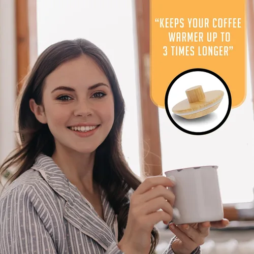Vista 6 de HEXNUB - Tapa de retención de calor de bambú para cafetera Chemex Accesorio para jarra para cafeteras Bodum y Cosori, mantiene el café caliente
